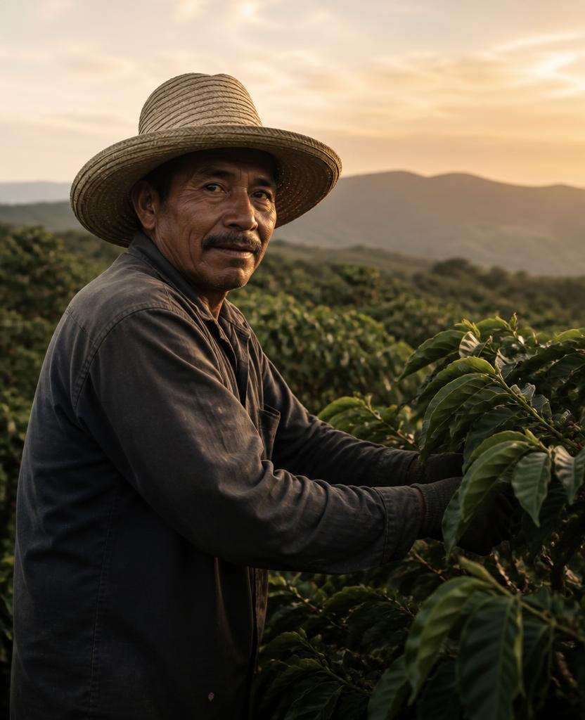 Trabalhador rural em lavoura ao amanhecer